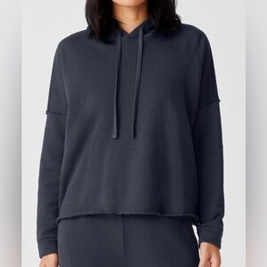 Eileen Fisher💎Organic Cotton French Terry Hoodie Sweatshirt Medium Black/Gray
